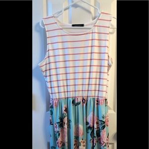 Maxi dress. Stripe on top/flowers on the bottom.